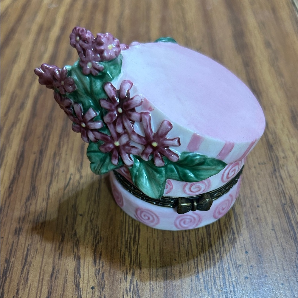 Pink Floral Porcelain Trinket Box - Decorative Jewelry Storage